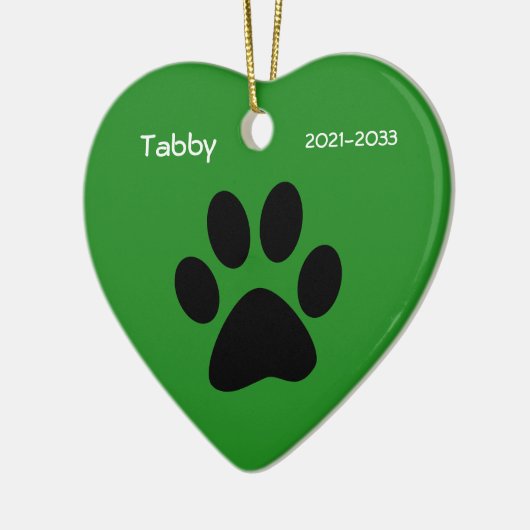 Green Heart Pet Cat Memorial Kerst Ornament (Links)
