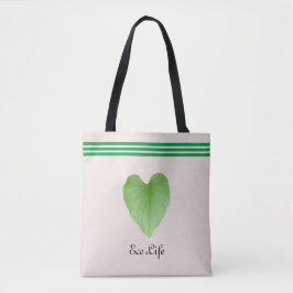 Green Heart Shape Leaf op beige Canvas tas