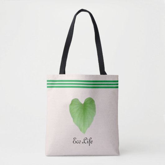 Green Heart Shape Leaf op beige Canvas tas (Voorkant)