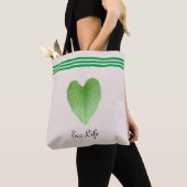 Green Heart Shape Leaf op beige Canvas tas (Dichtbij)