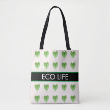 Green Heart Shape Leaf Pattern op Beige Canvas tas