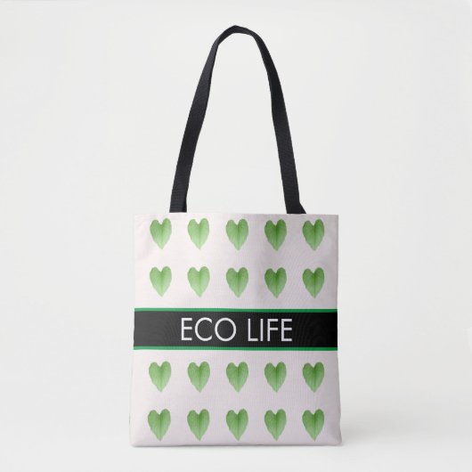 Green Heart Shape Leaf Pattern op Beige Canvas tas (Voorkant)