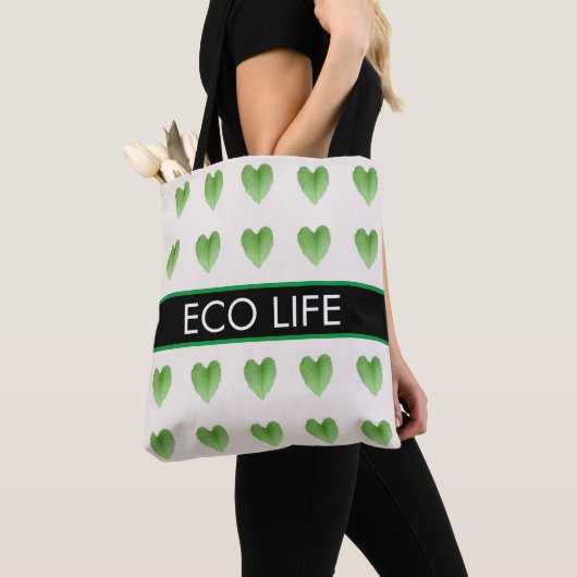 Green Heart Shape Leaf Pattern op Beige Canvas tas (Dichtbij)