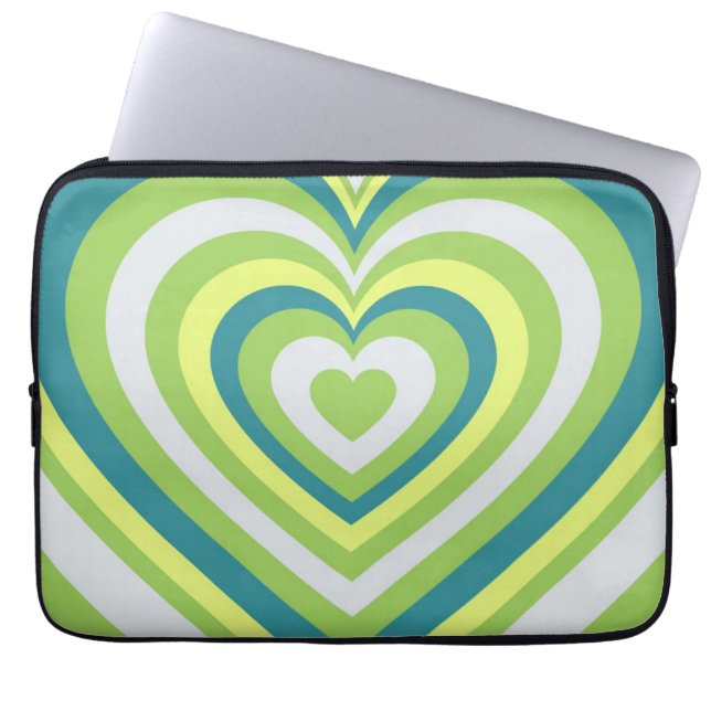 Green Heart Whimsical Valentijn's Day Gift Laptop Sleeve (Voorkant)
