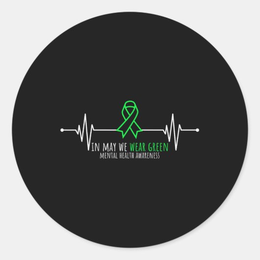 Green Heartbeats Ribbon Mentale Gezondheid Bewustz Ronde Sticker (Voorkant)
