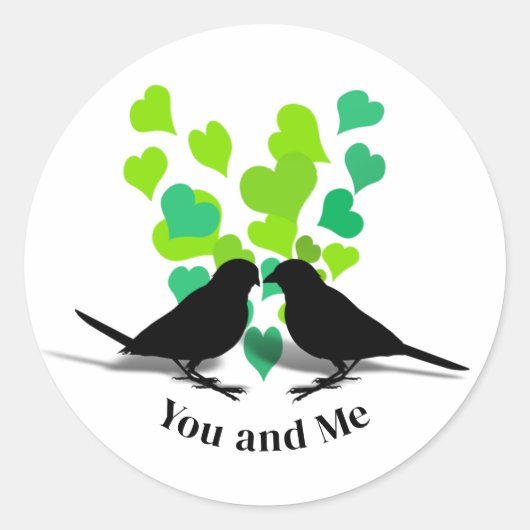 Green Hearts Love Birds Valentine Ronde Sticker (Voorkant)
