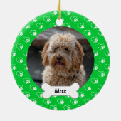 Green Hearts Paws Custom Pet Puppy Dog Foto Keramisch Ornament (Achterkant)