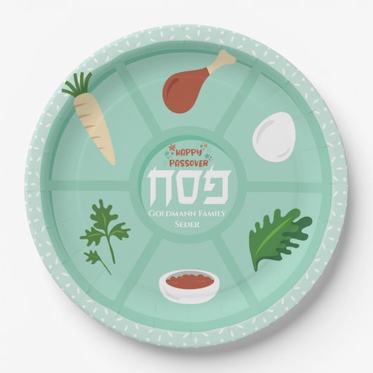Green Hebrew Pesach Passover Seder Papieren Bordje (Voorkant)