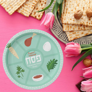 Green Hebrew Pesach Passover Seder Papieren Bordje