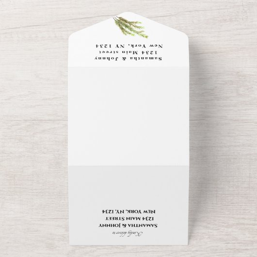 Green Herbs Waterverf Greenery Rosemary Wedding All In One Uitnodiging (Buitenkant)