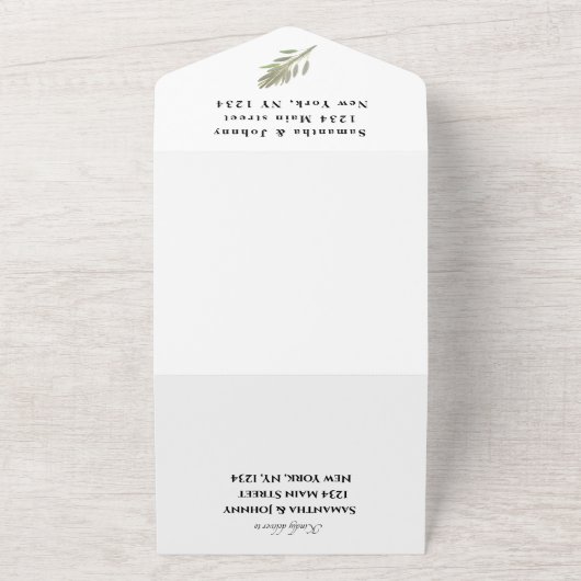 Green Herbs Waterverf Greenery Sage Wedding All In One Uitnodiging (Buitenkant)