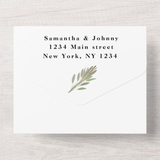 Green Herbs Waterverf Greenery Sage Wedding All In One Uitnodiging (Achterkant)