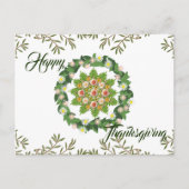 Green Herfst Wreath Flora laat Happy Thanksgiving  Feestdagenkaart (Voorkant)