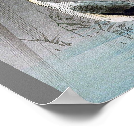 Green Heron in Rain, Watanabe Seitei Poster (Hoek)