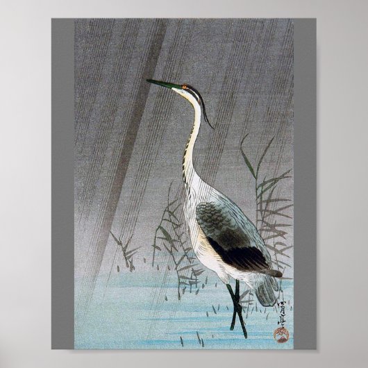 Green Heron in Rain, Watanabe Seitei Poster (Voorkant)