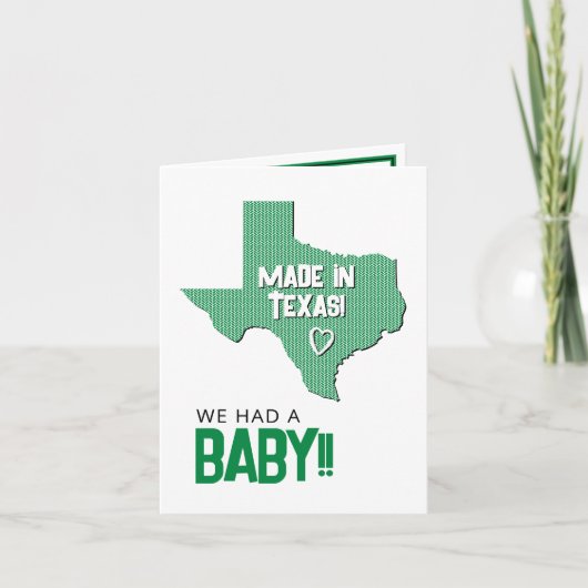 Green Herringbone Made in Texas Photo Baby Aankondiging (Voorkant)