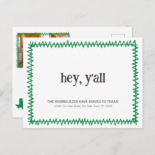 Green Hey Y'all - Verhuisd naar Texas Briefkaart (Voorkant / Achterkant)