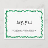 Green Hey Y'all - Verhuisd naar Texas Briefkaart (Voorkant)