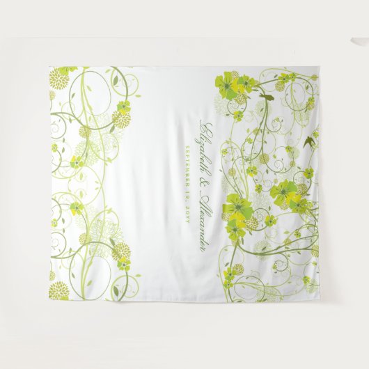 Green Hibiscus & Swallows Floral Wedding Backdrop Wandkleed (Voorkant (horizontaal))