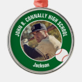 Green High School Baseball Player Photo Christmas Metalen Ornament (Voorkant)