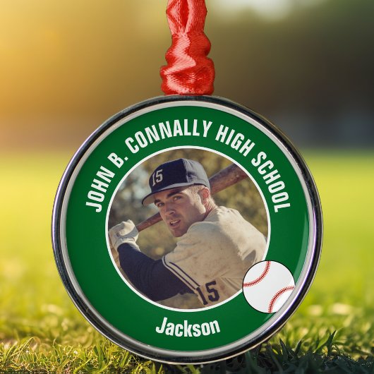Green High School Baseball Player Photo Christmas Metalen Ornament