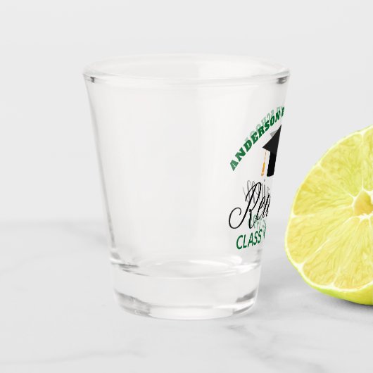 Green High School Reunion Party Custom Alumni Shot Glas (Links)