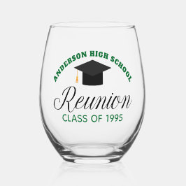 Green High School Reunion Party Custom Alumni Wijnglas Zonder Voet
