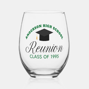 Green High School Reunion Party Custom Alumni Wijnglas Zonder Voet
