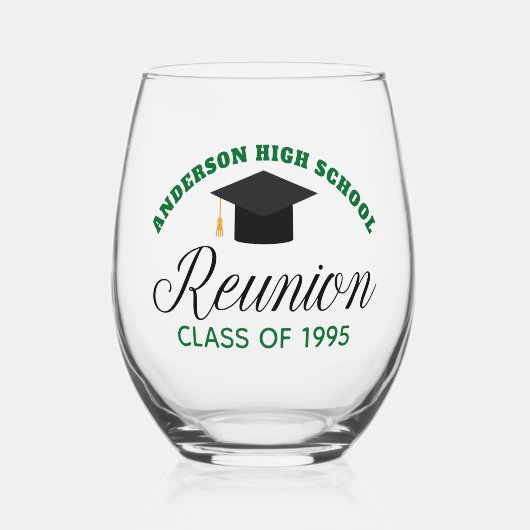 Green High School Reunion Party Custom Alumni Wijnglas Zonder Voet (Voorkant)