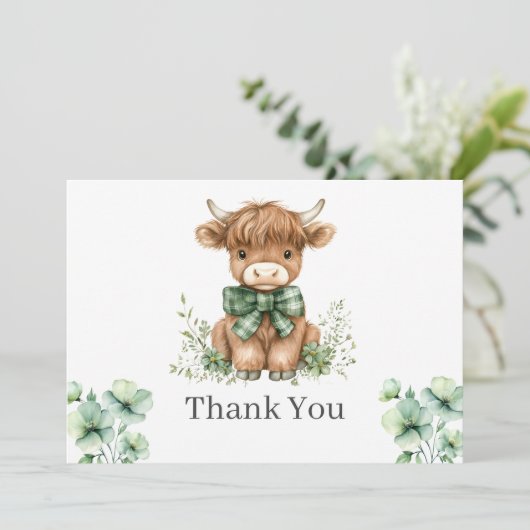 Green Highland Koe Flat Bedankt Kaart (Staand voorkant)