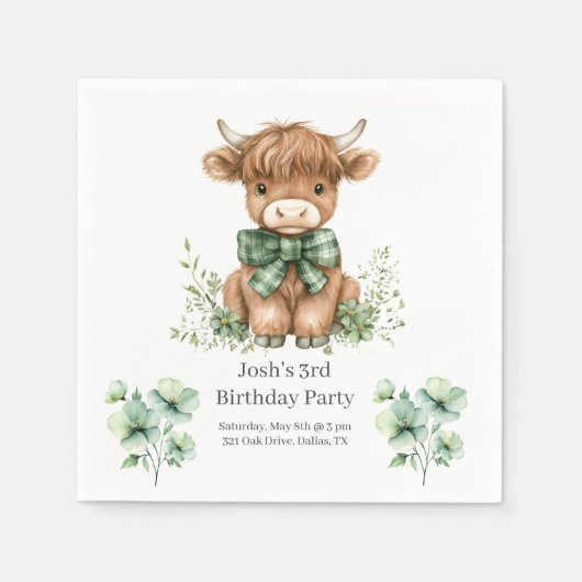 Green Highland Koe verjaardagsfeestje Servet (Voorkant)