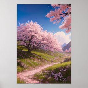 Green Hills en Cherry Blossom Path Poster