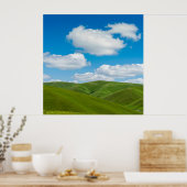 Green Hills with Blue Skies and White Clouds Poster (Keuken)