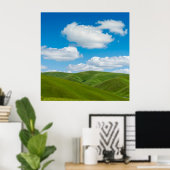 Green Hills with Blue Skies and White Clouds Poster (Thuiskantoor)