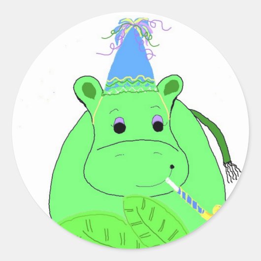 Green Hippo Birthday Ronde Sticker (Voorkant)
