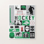 Green Hockey Elements Stick Puck Player Legpuzzel (Verticaal)