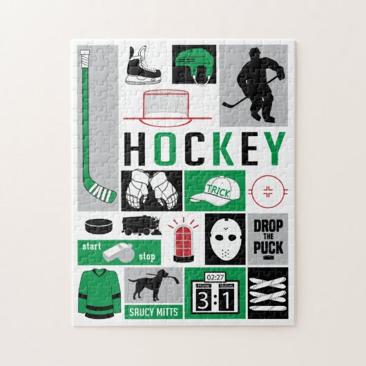 Green Hockey Elements Stick Puck Player Legpuzzel (Verticaal)