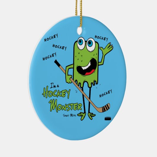 Green Hockey Monster kerstversiering Keramisch Ornament (Rechts)