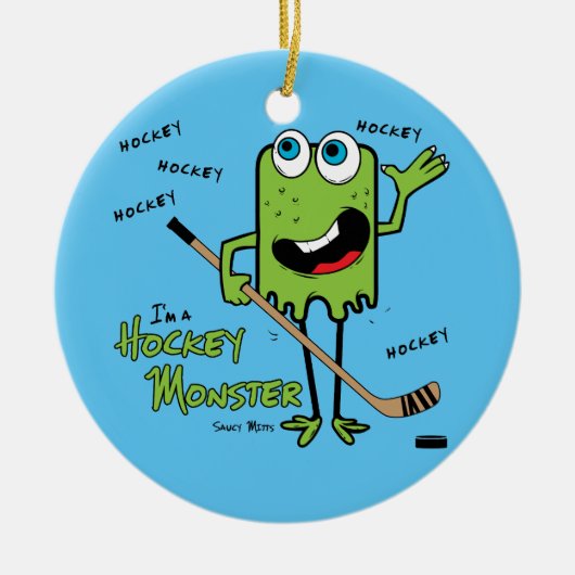 Green Hockey Monster kerstversiering Keramisch Ornament (Voorkant)