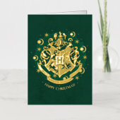 Green HOGWARTS™ Crest Holiday Wreate Folie Wenskaart (Voorkant)