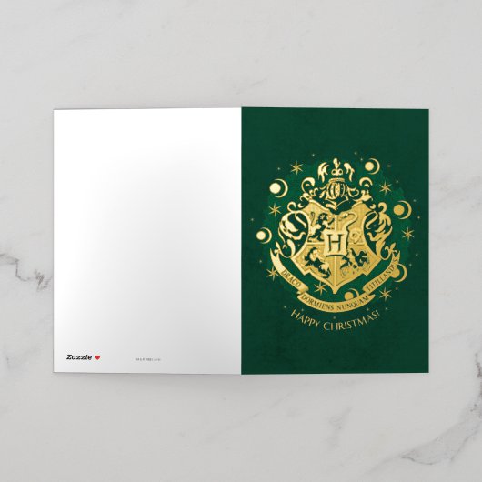 Green HOGWARTS™ Crest Holiday Wreate Folie Wenskaart (Buiten Laag)