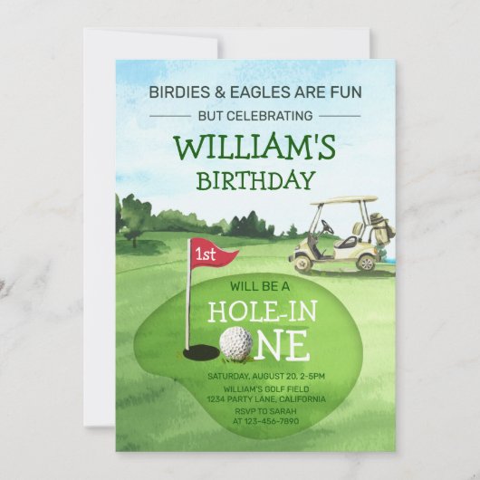 Green Hole-in-One Golf 1e verjaardag par-t-shirt Kaart (Voorkant)