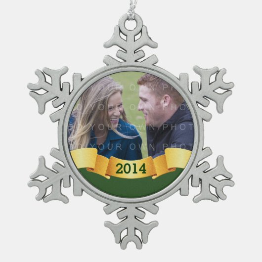Green Holiday Banner Foto Ornament (Voorkant)
