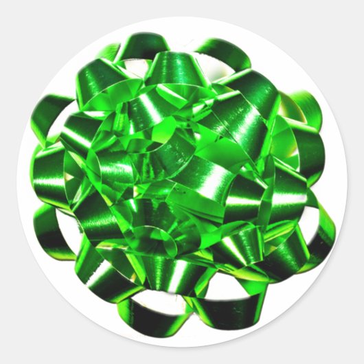 Green Holiday Bow Aangepaste kerstkaartjes Ronde Sticker (Voorkant)