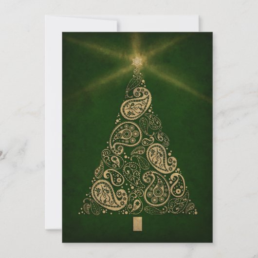 Green Holiday Card met Paisley Tree Feestdagenkaart (Voorkant)