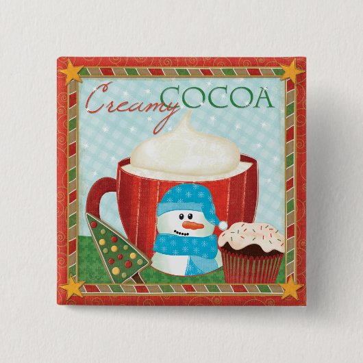 Green Holiday Cup met warmtecacao Vierkante Button 5,1 Cm (Voorkant)