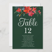 Green Holiday Floral Wedding Table Card met Namen (Voorkant)