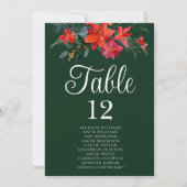 Green Holiday Floral Wedding Table Card met Namen (Achterkant)