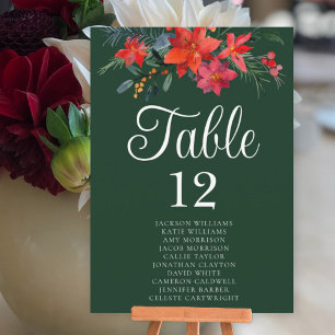 Green Holiday Floral Wedding Table Card met Namen