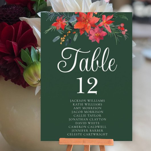Green Holiday Floral Wedding Table Card met Namen